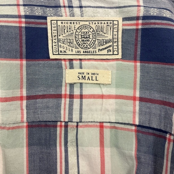 LUCKY BRAND Men’s Blue Green Plaid Long Sleeve Shirt Western Pearl Snap, sz SM - Picture 2 of 7